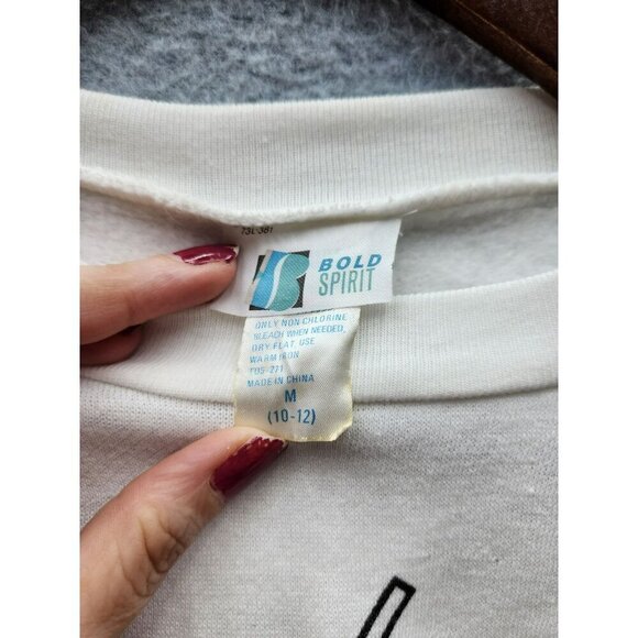 Vintage Bold Spirit Sweatshirt M 10-12 White Graphic 90"s - Picture 2 of 4